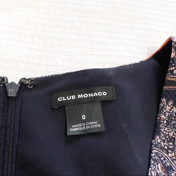 CLUB MONACO RAEANNE SILK WOOL NAVY ORANGE PAISLEY MINI DRESS - 0 - Picture 8 of 12